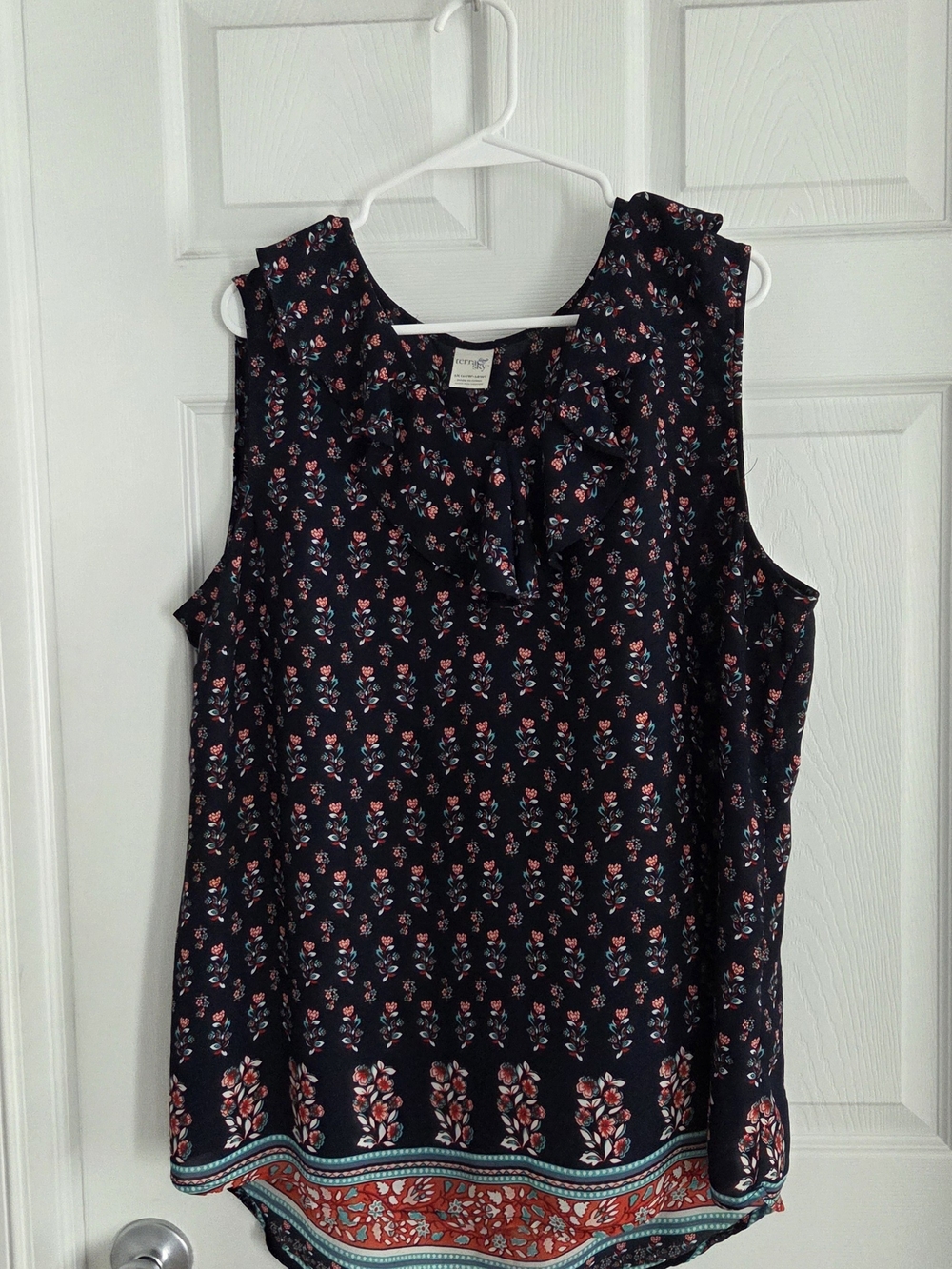 Terra & Sky Navy Floral Ruffle-Trim Camisole